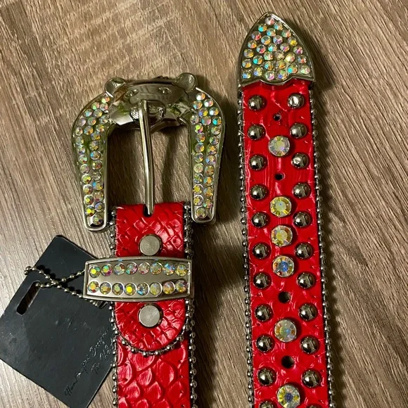 Elite Junior Red Rhinestone Belt XL Plus - Picture 6 of 8